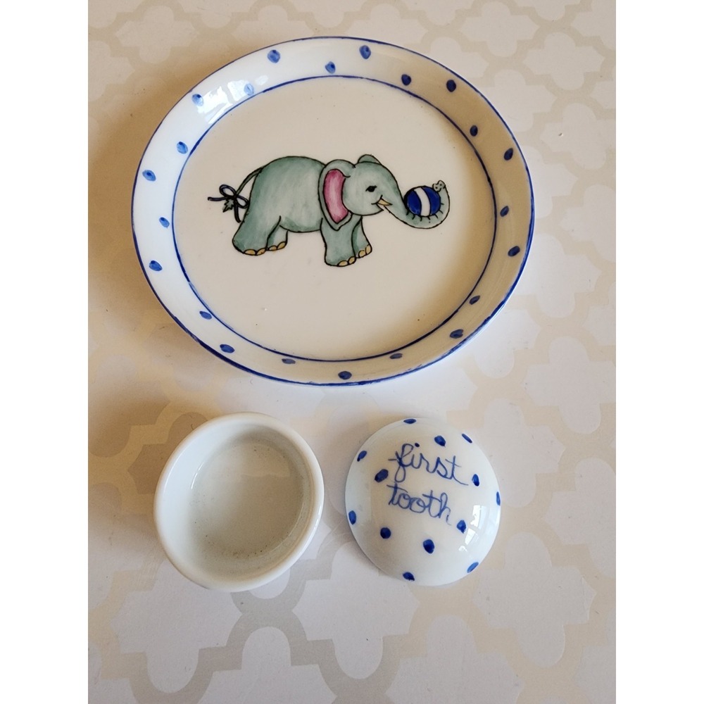 Ann Marie Murray First Tooth Elephant Dish Hand Painted Porcelain Keepsake Gift